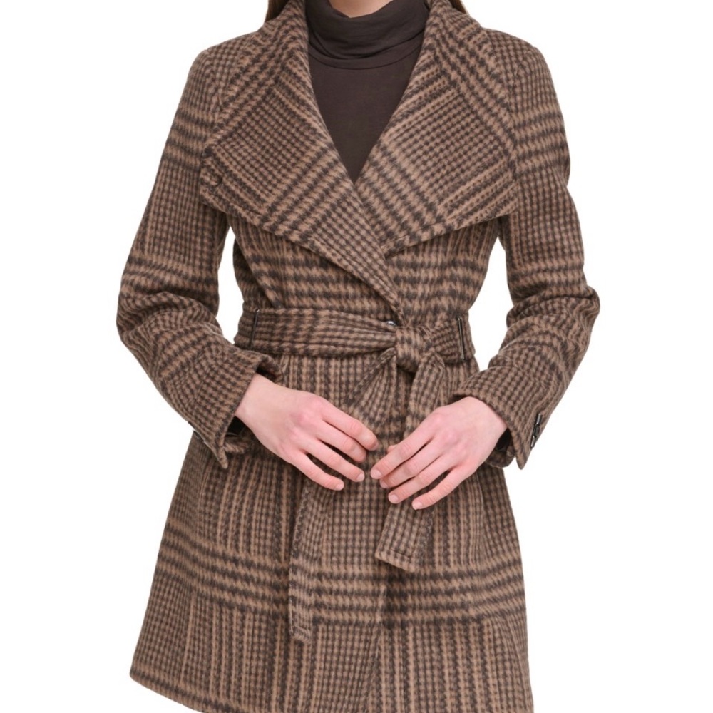 Calvin Klein Women’s Wool Blend Coat in Brown and Black Plaid | 8 - Picture 6 of 16